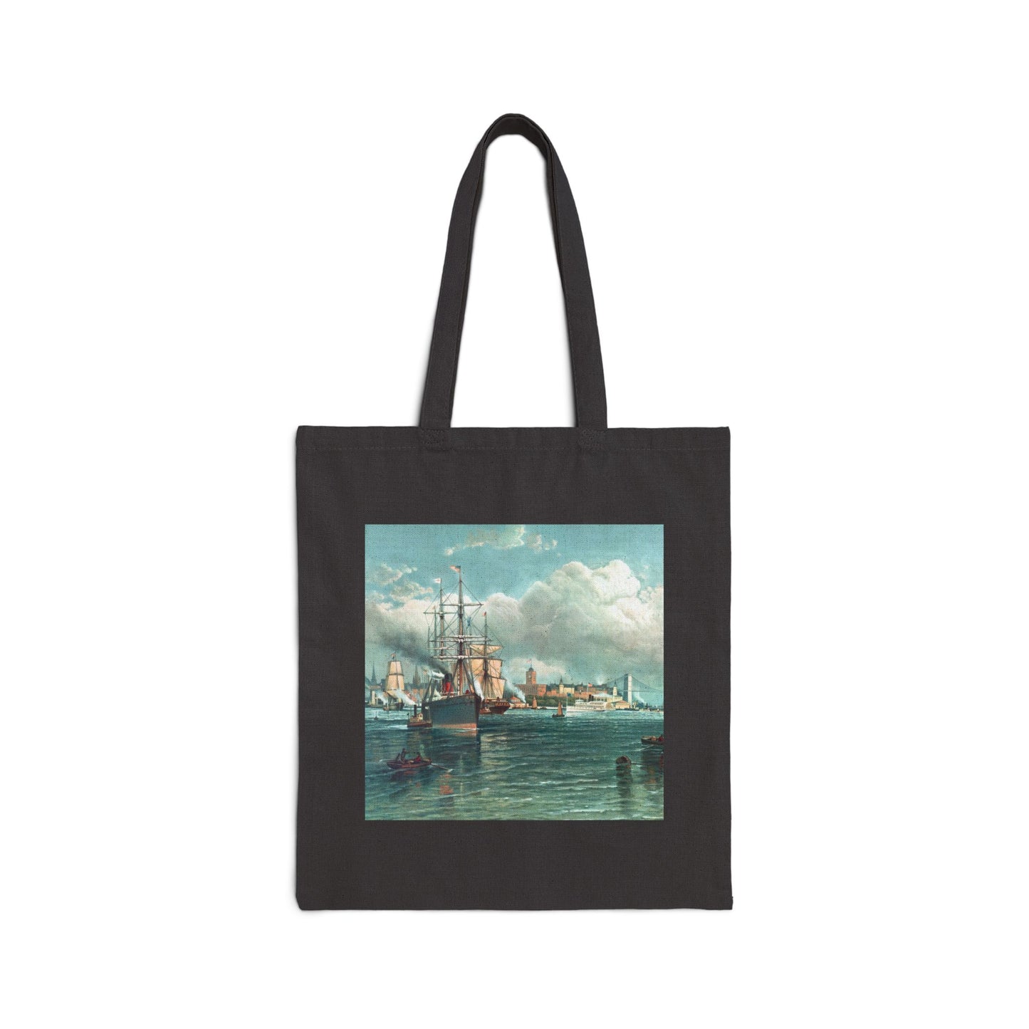 Vintage Brooklyn Harbor Ships Cotton Canvas Tote