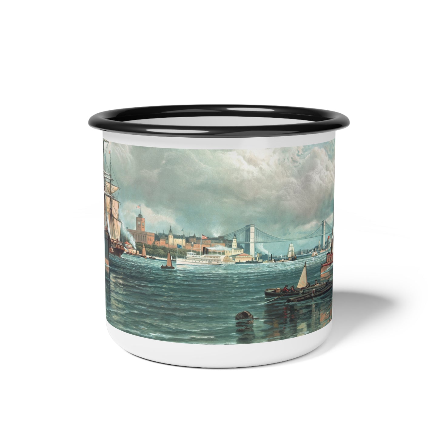 Vintage Brooklyn Harbor Ships Enamel Camp Cup