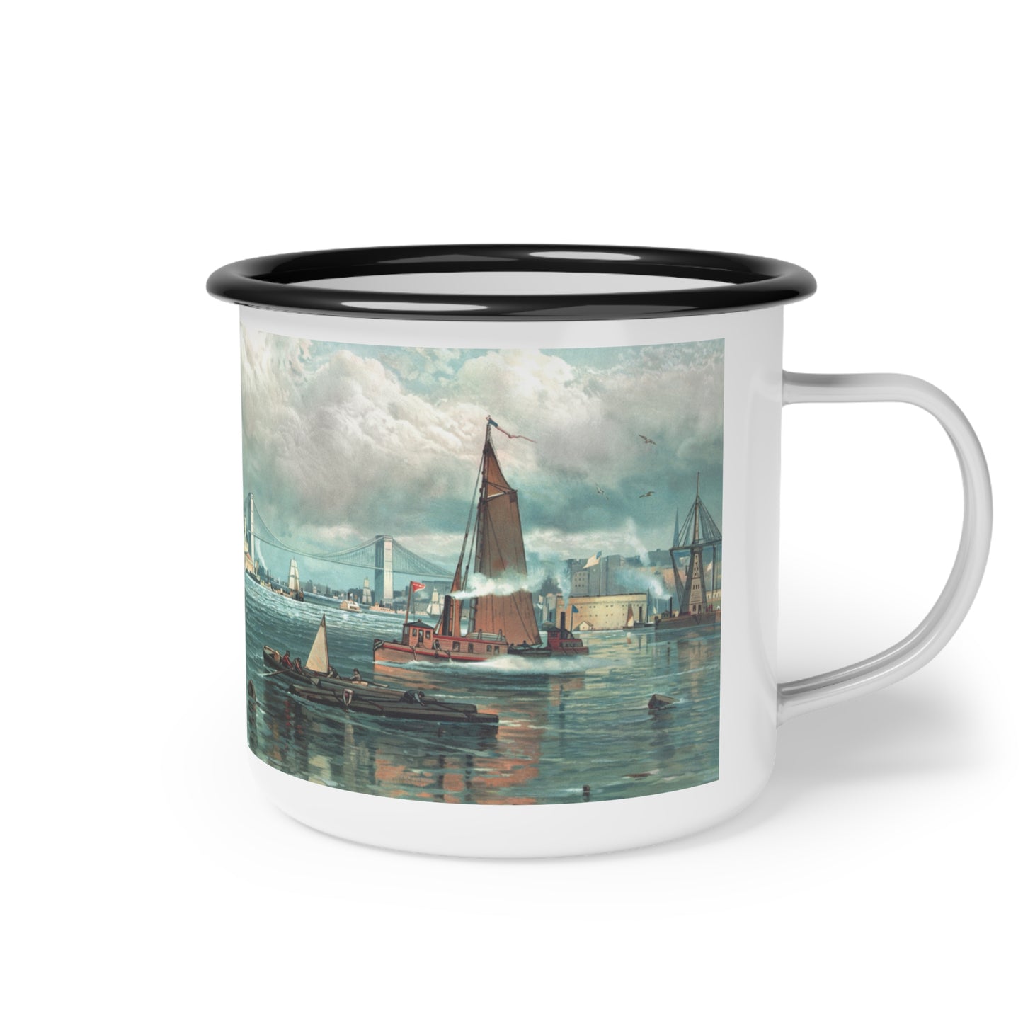 Vintage Brooklyn Harbor Ships Enamel Camp Cup