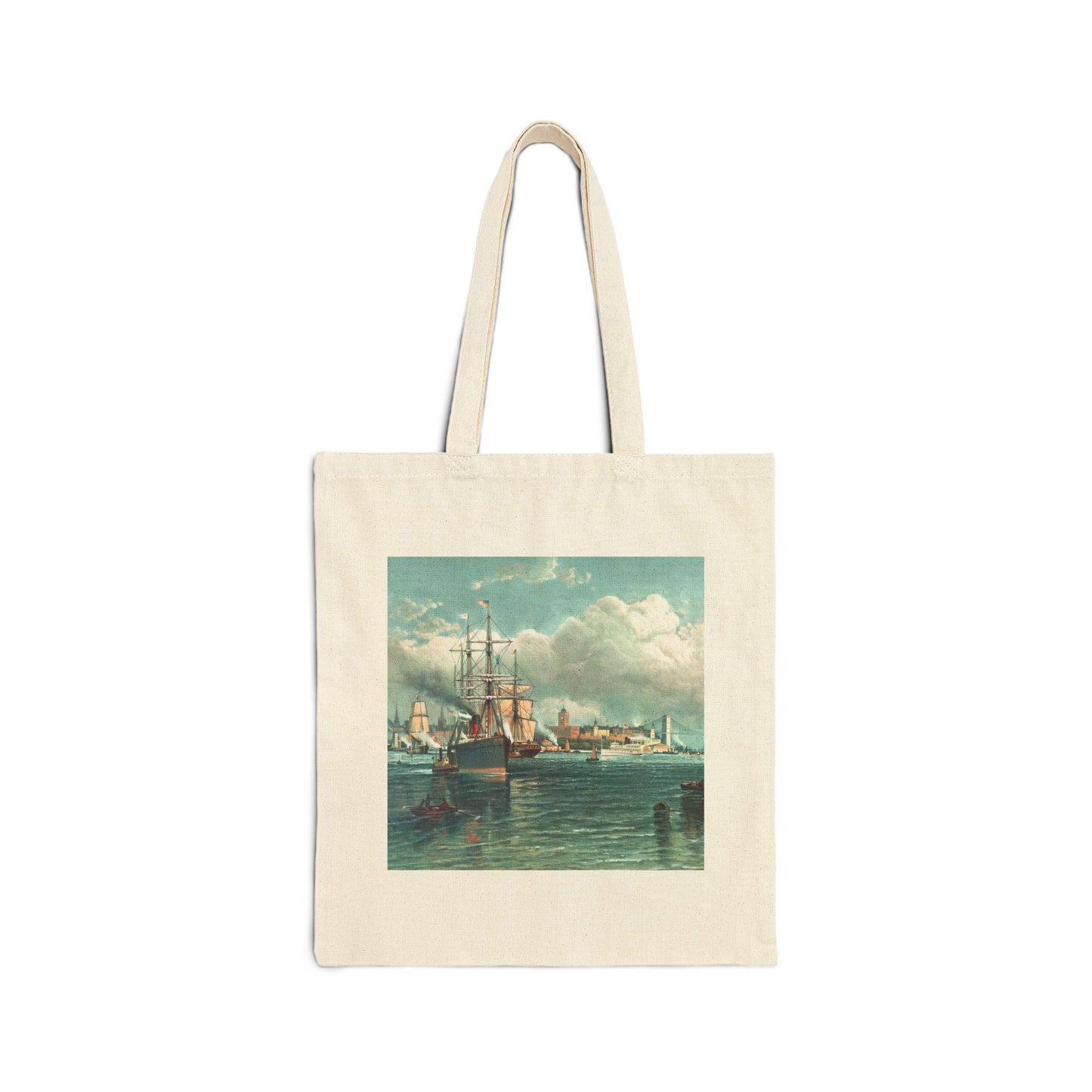 Vintage Brooklyn Harbor Ships Cotton Canvas Tote