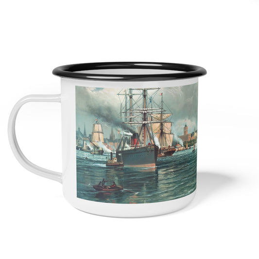 Vintage Brooklyn Harbor Ships Enamel Camp Cup