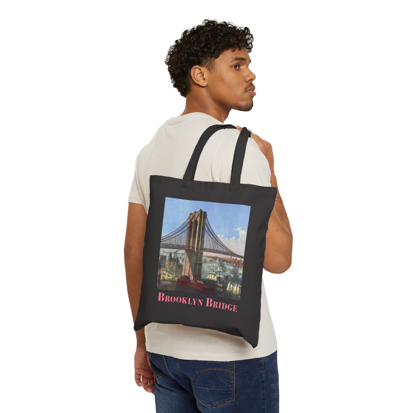 Vintage Brooklyn Bridge Cotton Canvas Tote-Pink