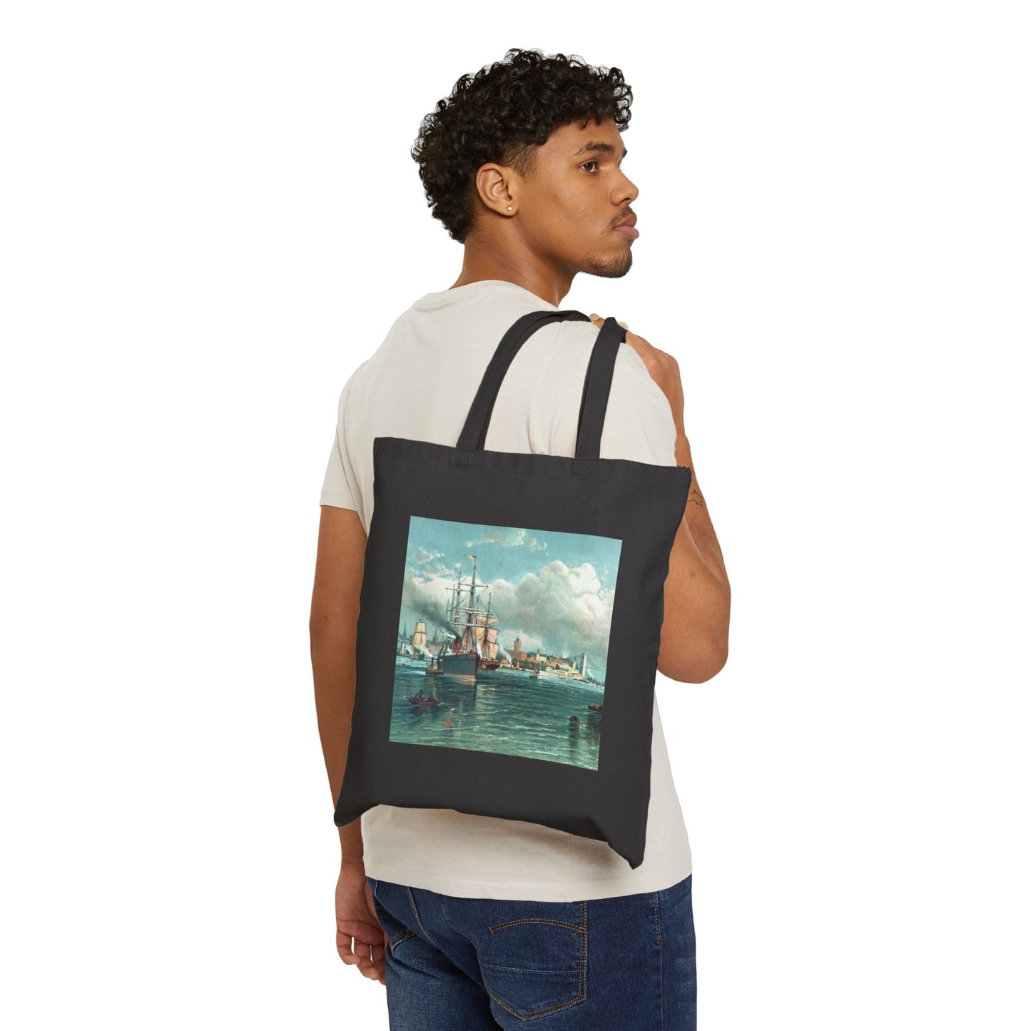 Vintage Brooklyn Harbor Ships Cotton Canvas Tote