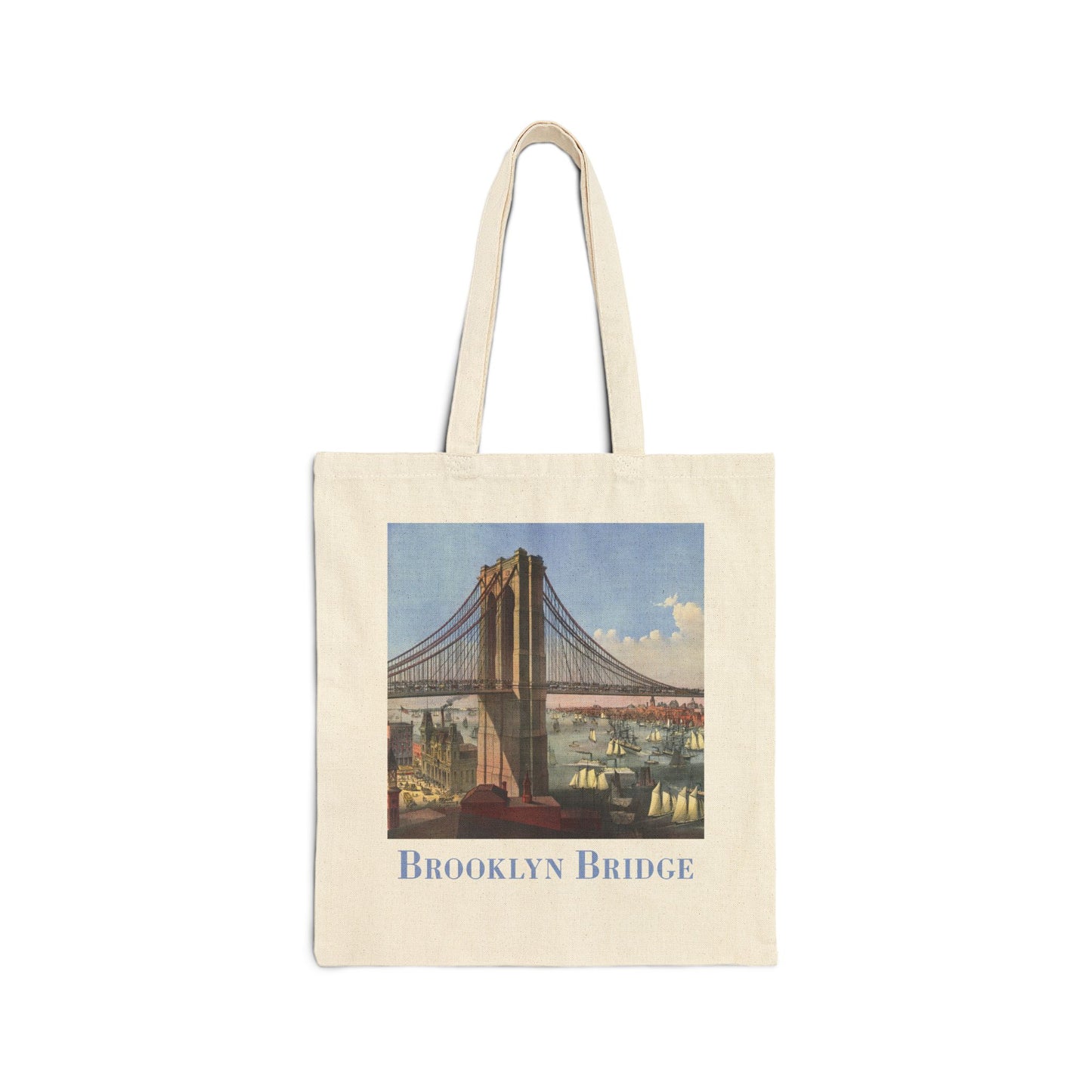 Vintage Brooklyn Bridge Cotton Canvas Tote Bag-Blue