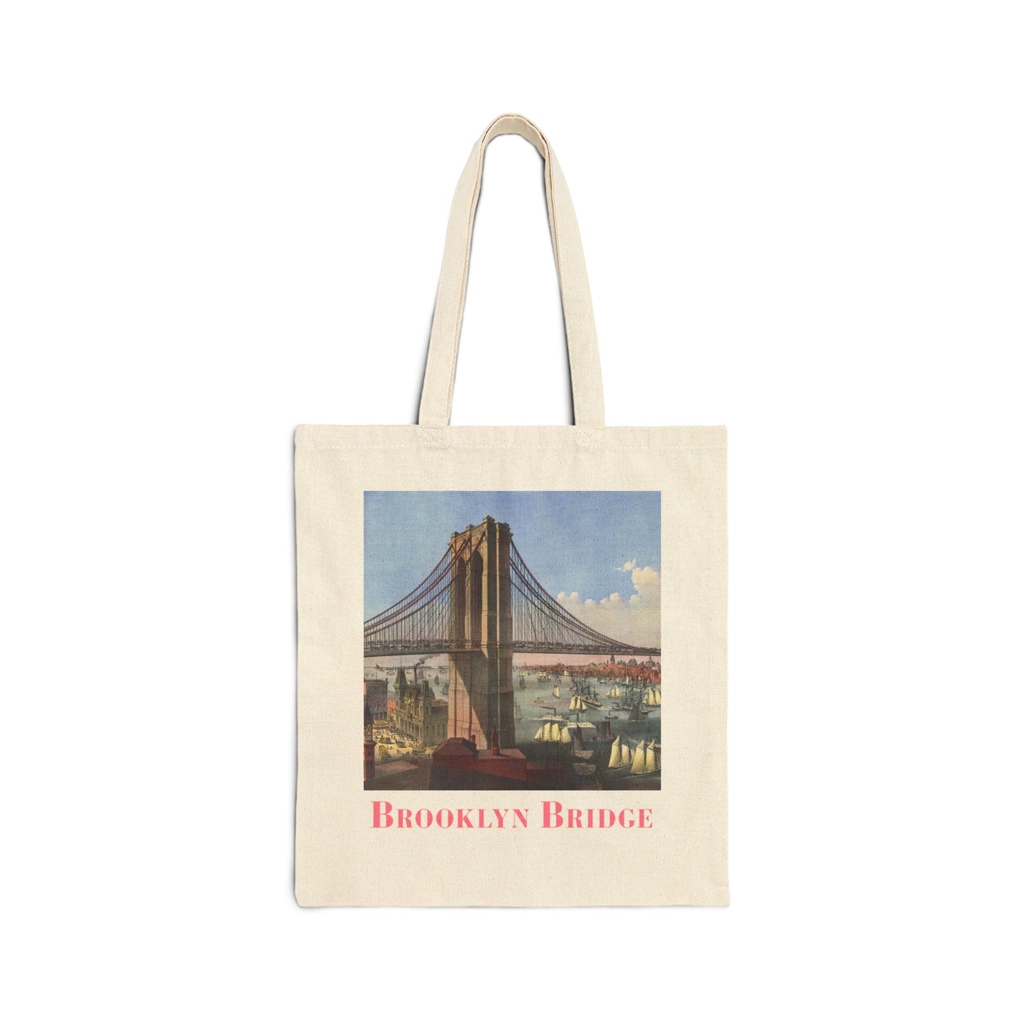 Vintage Brooklyn Bridge Cotton Canvas Tote-Pink