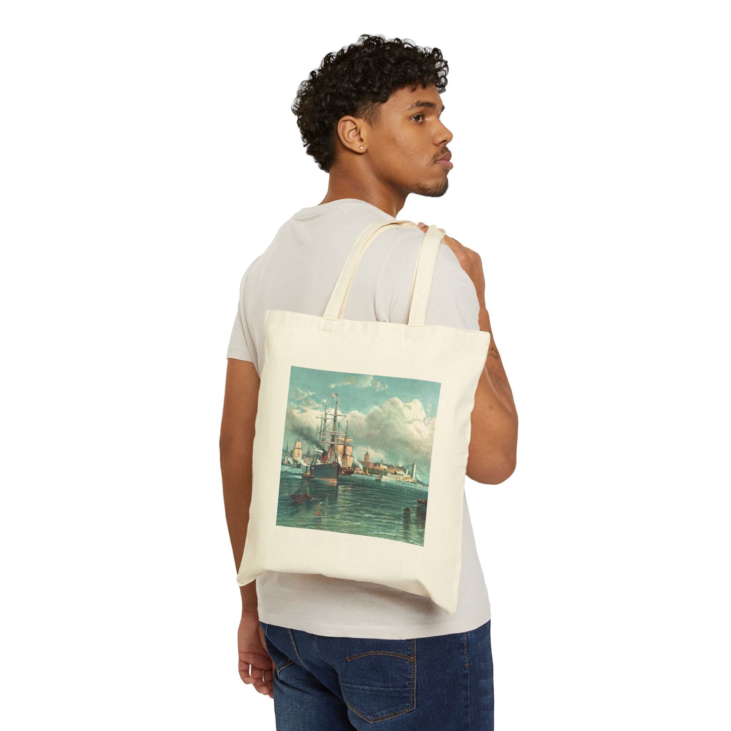 Vintage Brooklyn Harbor Ships Cotton Canvas Tote