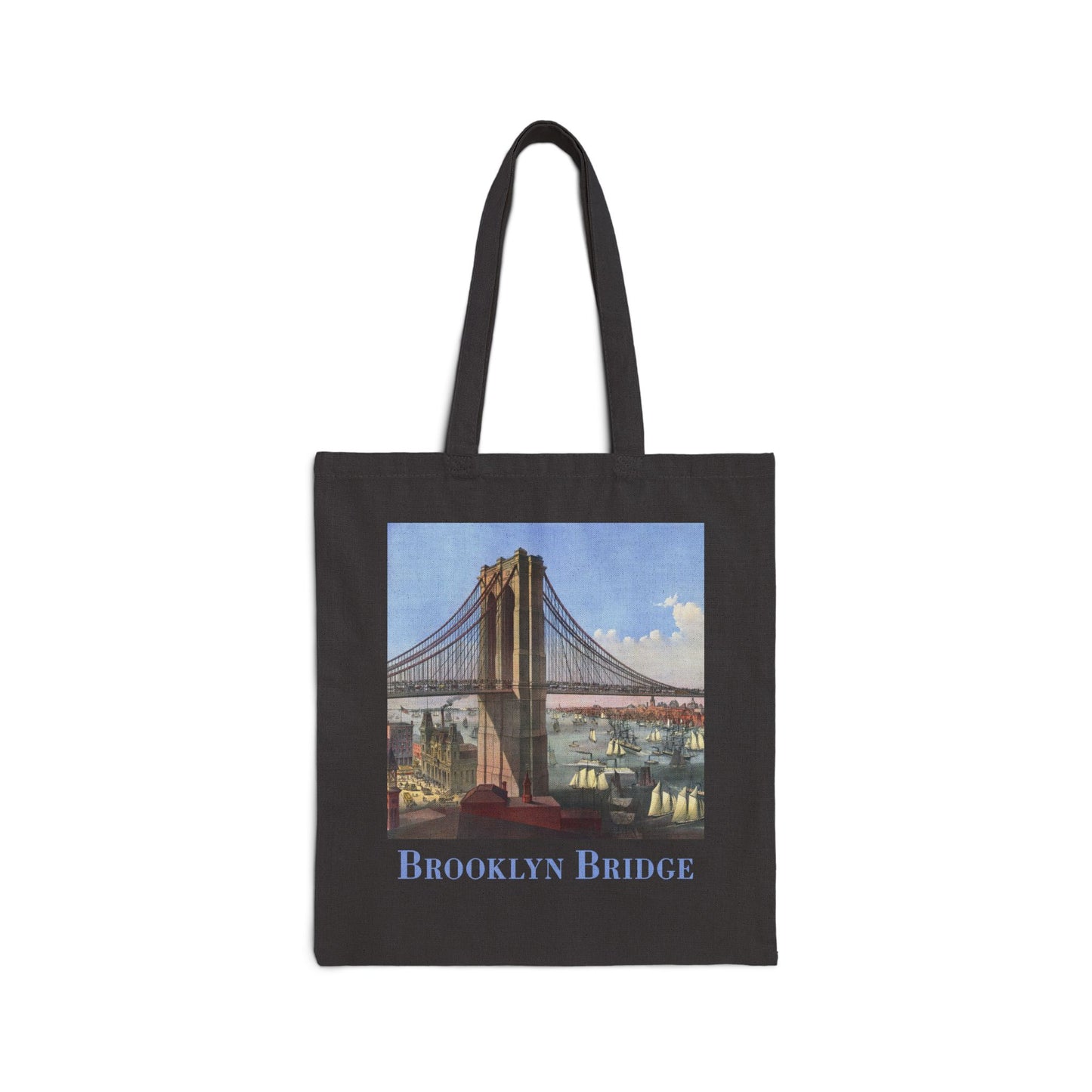 Vintage Brooklyn Bridge Cotton Canvas Tote Bag-Blue