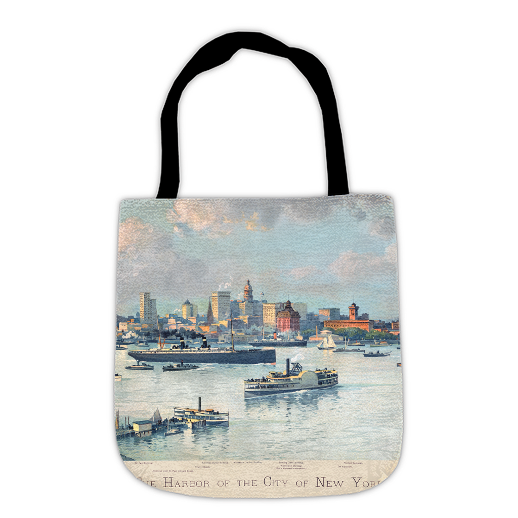 Vintage New York Harbor Large Woven Tote