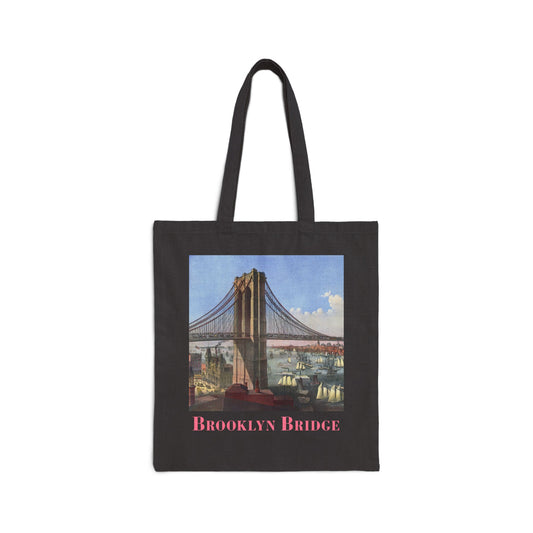 Vintage Brooklyn Bridge Cotton Canvas Tote-Pink