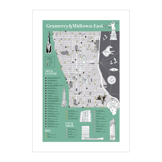 Art Print Gramercy & Midtown East  Bicycling Map